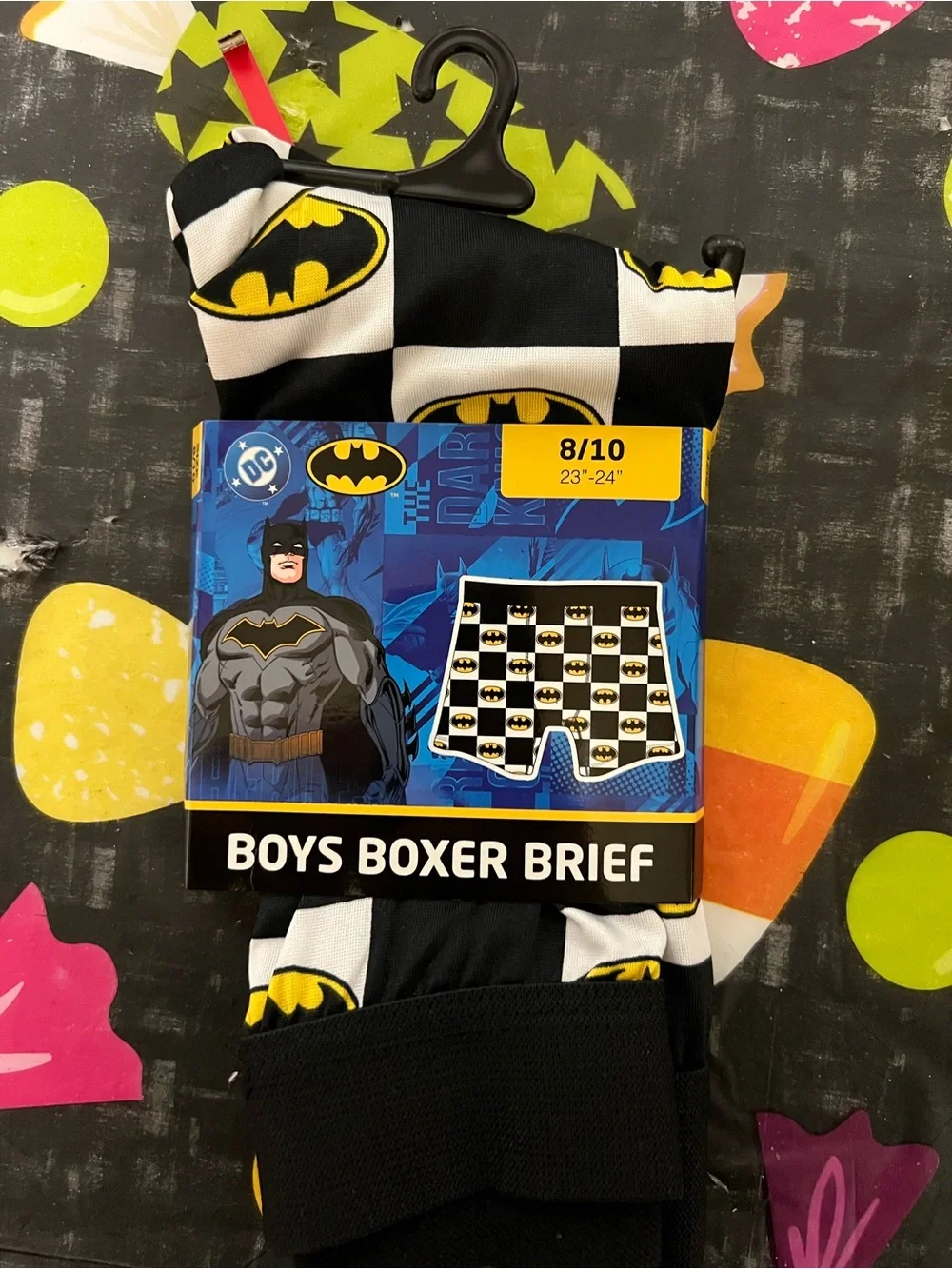 Batman Boys Black & White Checkerboard 1 Boxer Briefs with Yellow Bat Logo